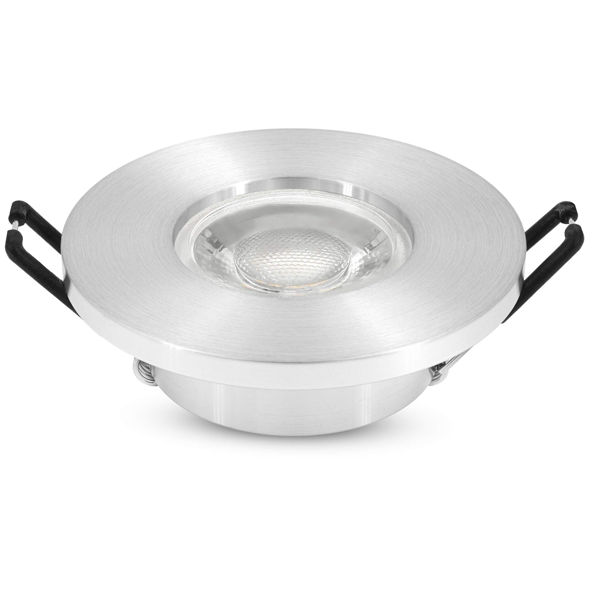 linovum ISASO Einbaustrahler 10er Set silber IP65 GU10 2W warmweiß inkl LED | Zehn Deckenspots IP65 Alu gebürstet - warmweiß, mit Glasscheibe für Bad, Dusche & außen, für GU10, inkl. LED