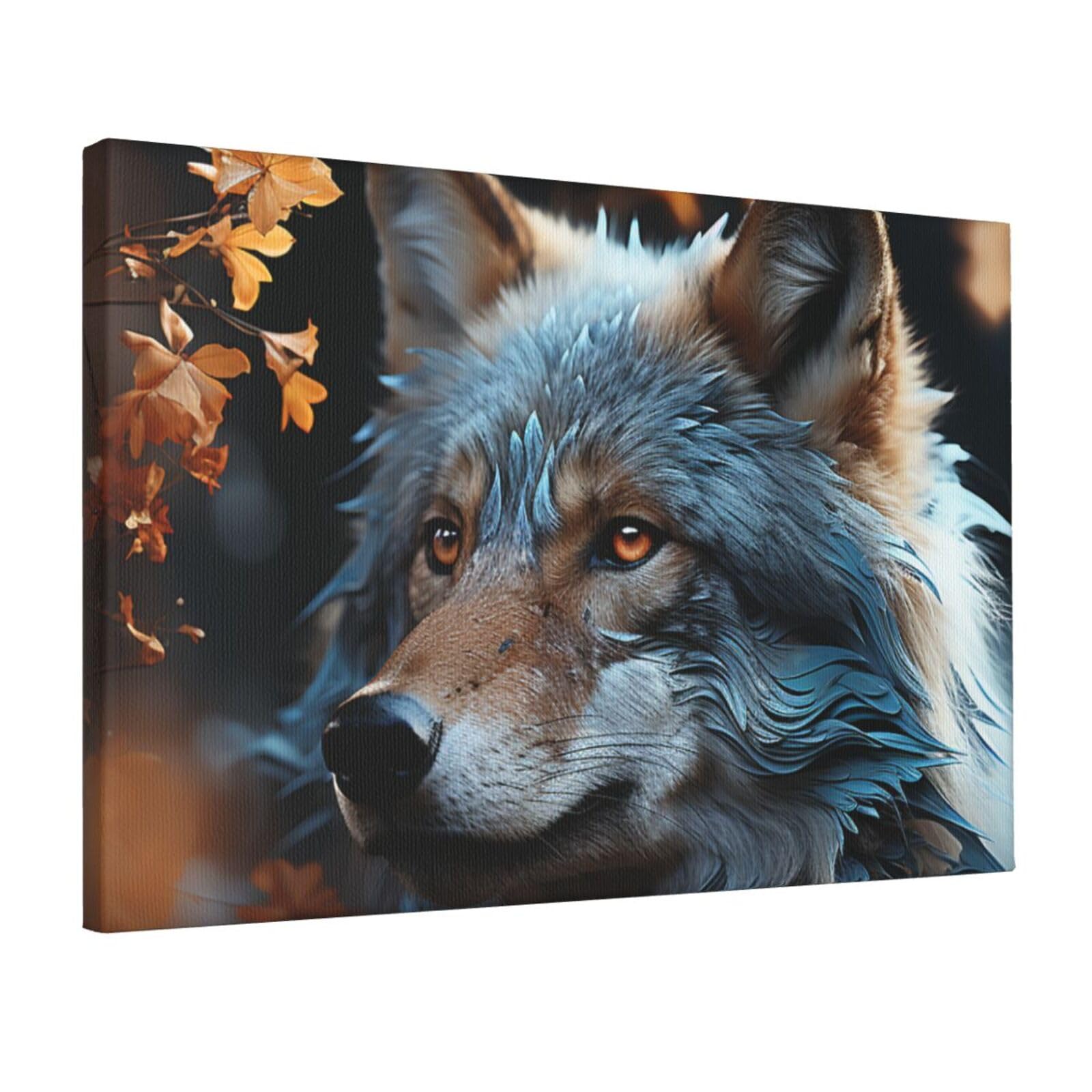 Fodpand Autumn Leaves And A Wolf Unframed Canvas Wall Art,Modern Posters Print Wall Decor Canvas Oil Painting For Bedroom Living Room Bathroom Wall Hanging Artwork Ready To Hang 12"X18"