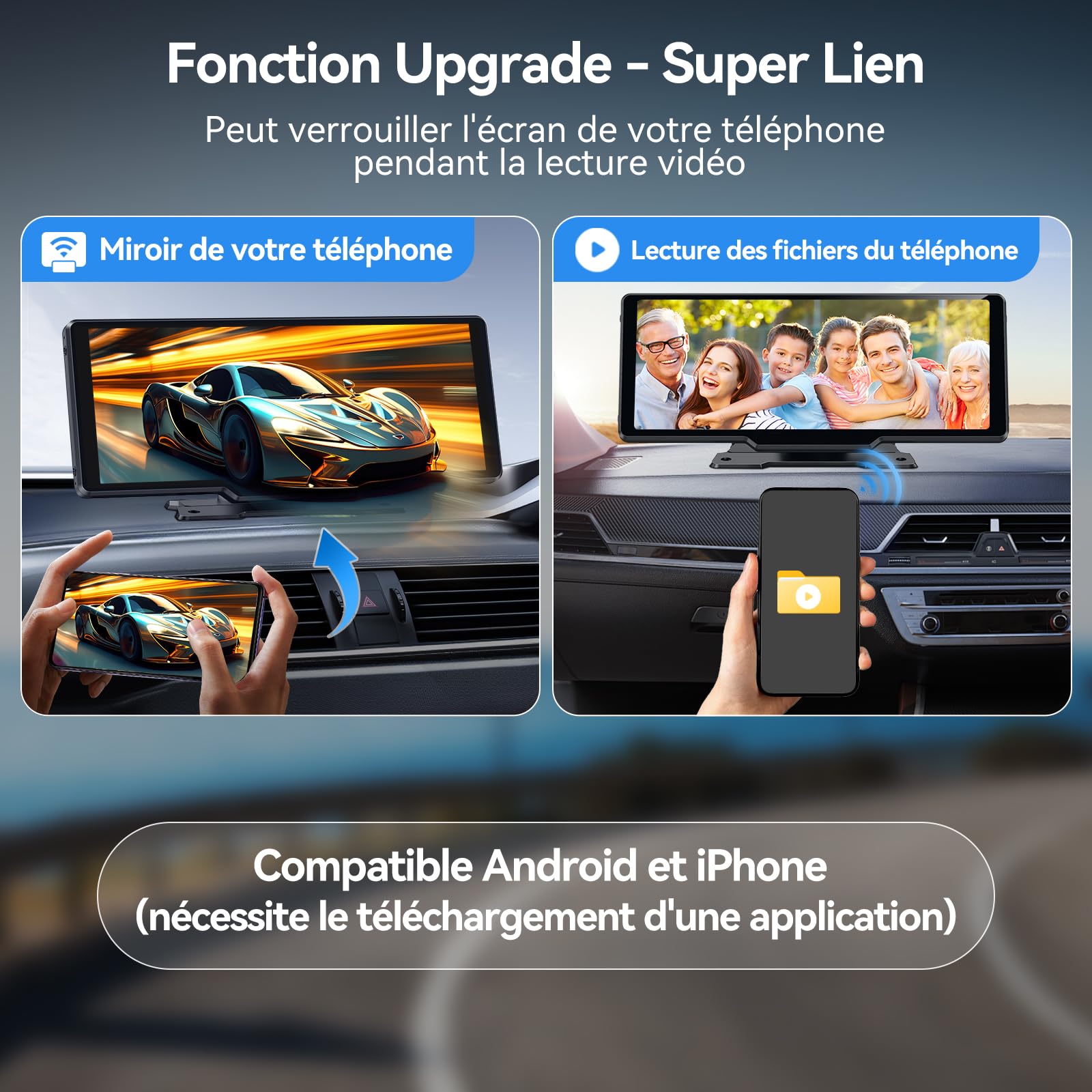 Écran Carplay Voiture de 10,26 pour A-pple Carplay & Android Auto Voiture avec 1080P Caméra de Recul, Mises à Jour OTA, Airplay, Bluetooth, Navigation GPS, FM, AUX, Assistant Vocal Google/Siri