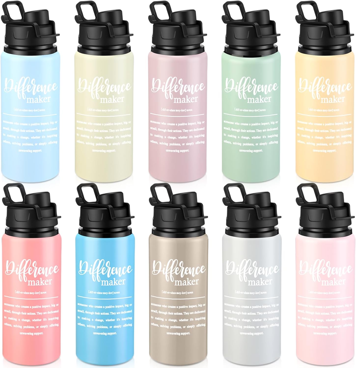 Shellwei 10 Pcs Thank You Appreciation Gifts 20 oz Aluminum Water Bottles Bulk Lightweight Sports Water Bottles Inspirational Tumbler Mug with Snap Lids for Christmas Employee