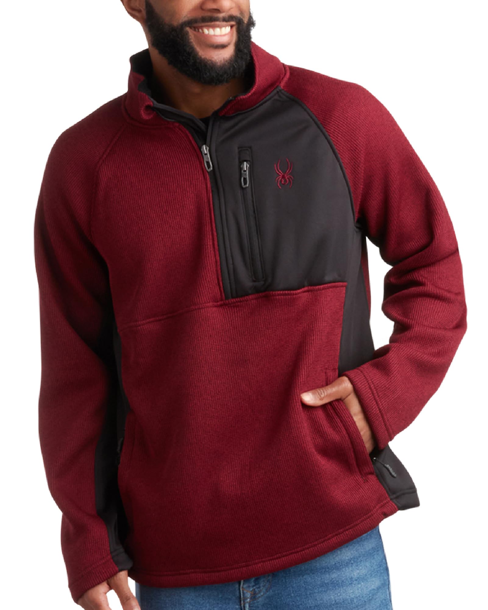 Spyder Mens Quarter Zip Pullover Sweater - Performance Fleece 1/4 Zip Pullover Mens Golf Shirts for Workout Hiking Running, Maroon, S