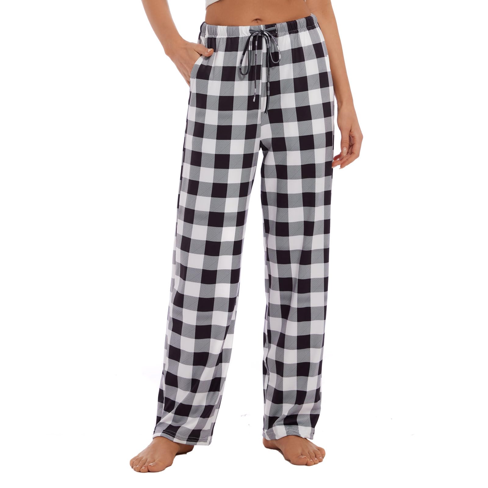 Devirld Women's Lounge Pants, Straight-Leg Loose Pajama Pants for Women Flowy Wide Leg Palazzo Trousers with Pockets