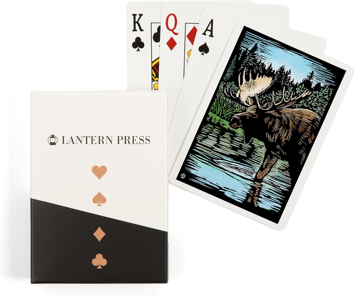 Lantern Press Moose, Scratchboard, 52 Playing Cards for Adults, Poker Size Card Deck