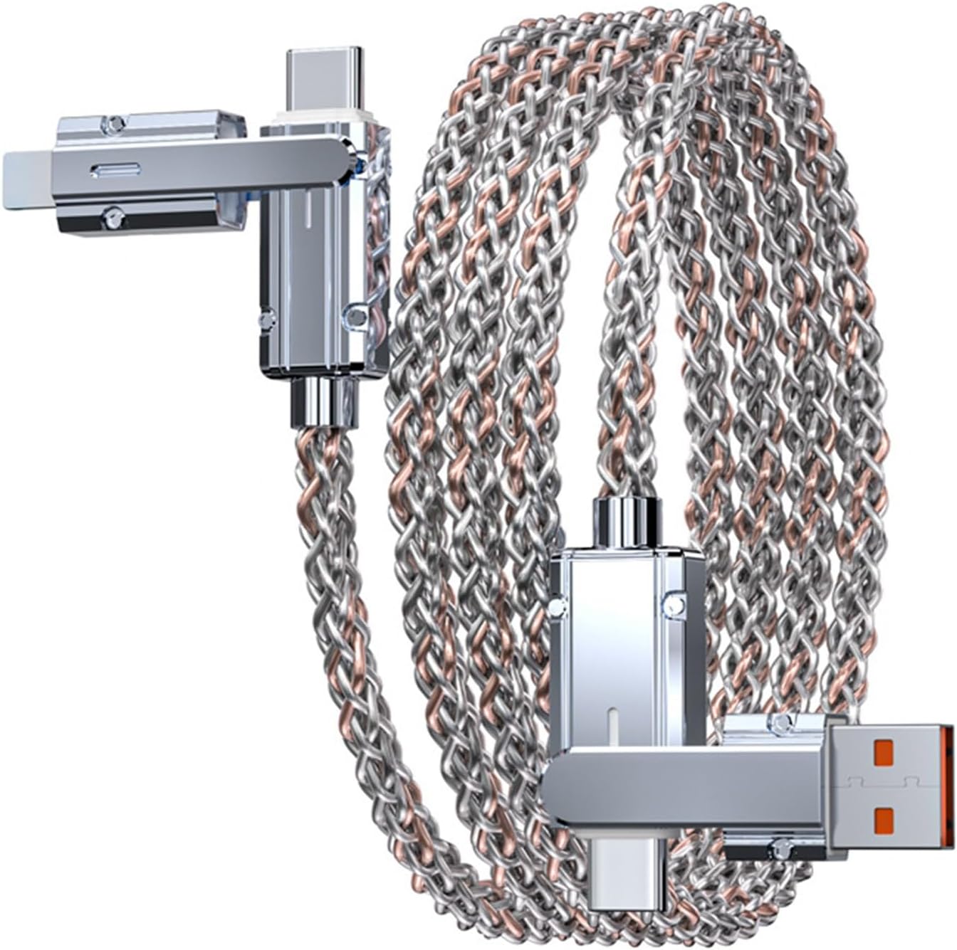 Fast Charging Cord 4 in 1 Multiple Connector Charging Cable with Colorful LED Current Flows for Smartphones Tablets &