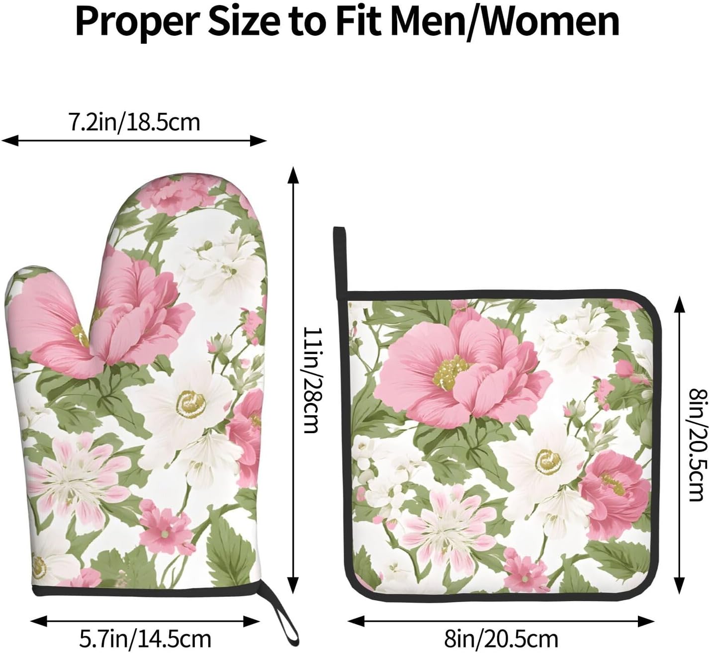 Plant Floral Flowers:Full Width Printing Kitchen Baking Two-Piece Set, A Must-Have Tool Set for Novice Home Cake Makers, Suitable for Both Left and Right Hands, Anti Slip and High Temperature