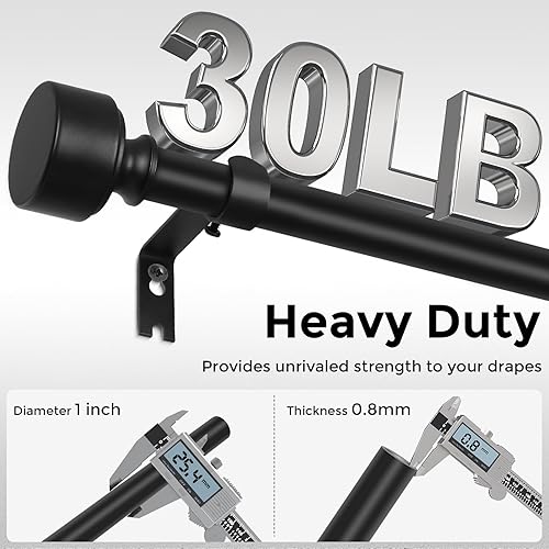 Miniatura 3 de Barras de cortina negras para ventanas de 28 a 48 pulgadas (2.3-4 pies), barra de cortina resistente de 1 pulgada de diámetro, postes de cortina
