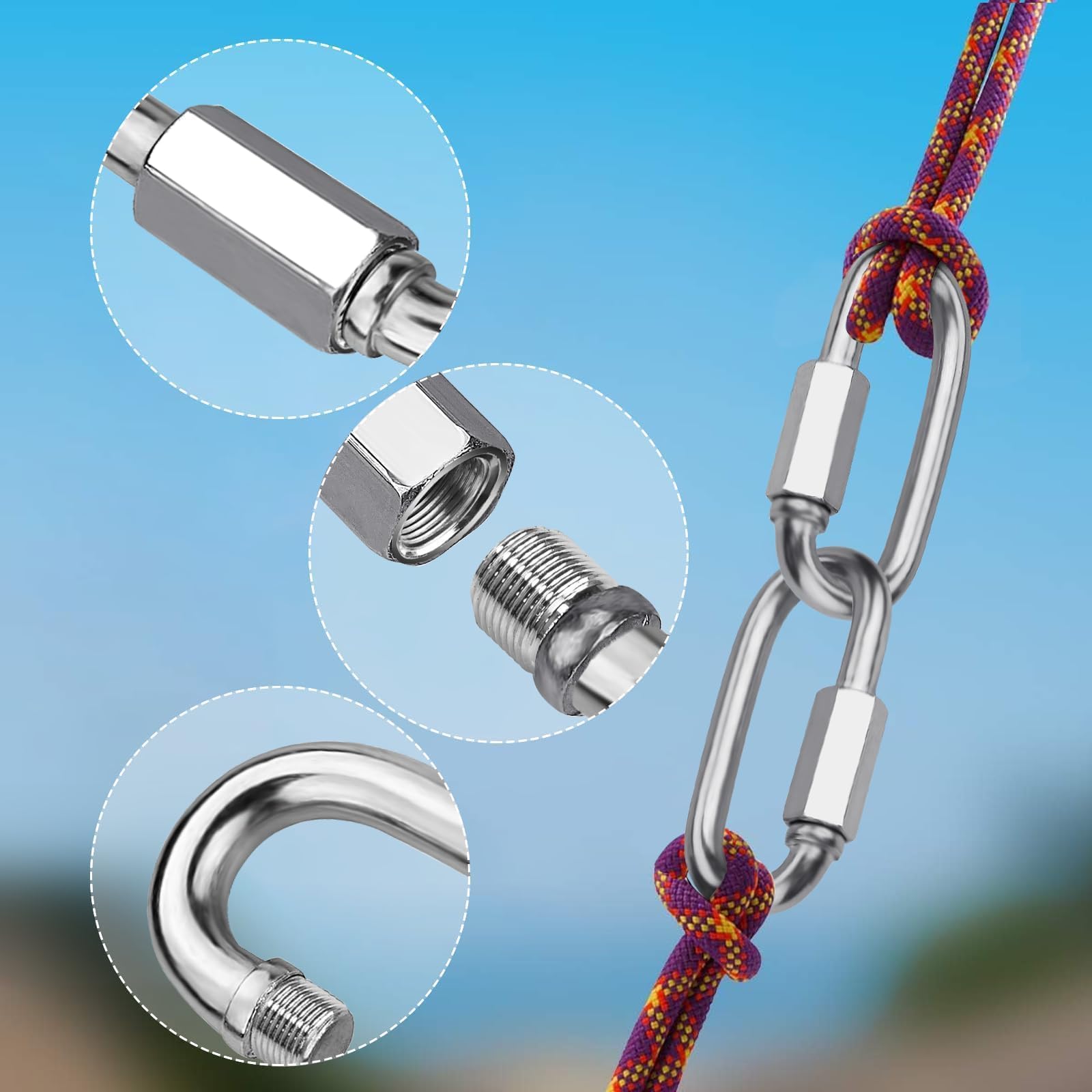 5 Pièces Maillon Rapide M6 V4A Mousqueton Vis Attache Rapide Ollegamento Rapido Anello Portachiavi per Escursioni Pesca Campeggio e Viaggi
