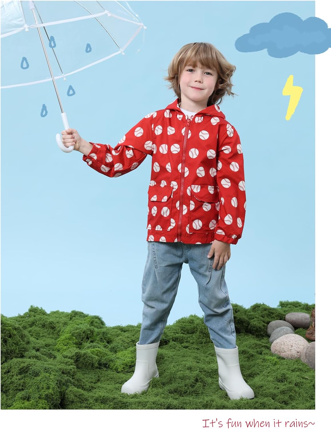 COSLAND Toddler Boys Girls Rain Jacket Waterproof Hooded Raincoat, 2-5T