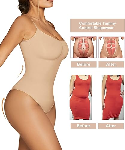 Vista 6 de SHAPERX - Body tipo faja moldeadora para mujer, con control de abdomen, sin costuras, para moldear la cintura, compresión del cuerpo