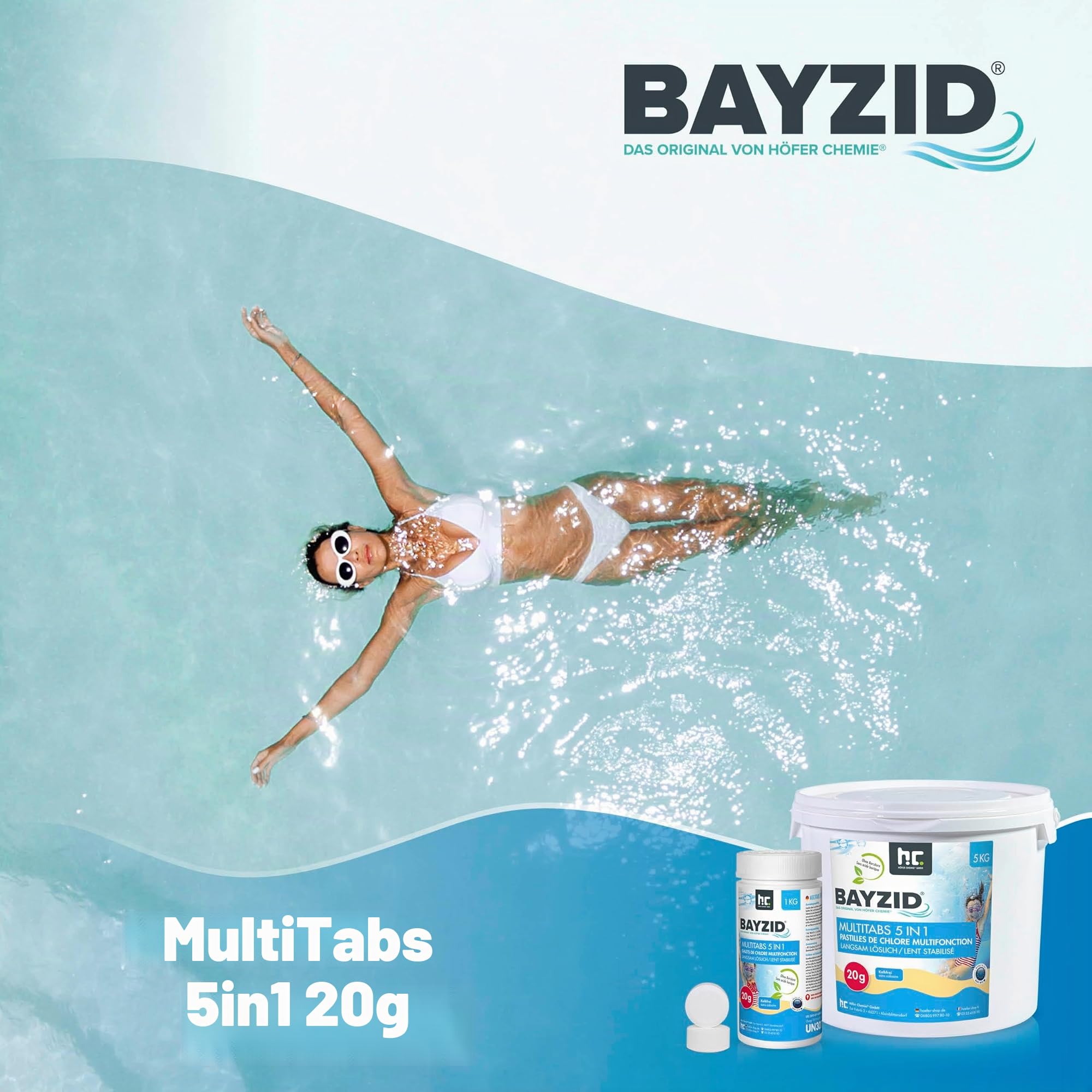 Höfer Chemie 5 in 1 Multitabs Pool 20g - 5kg - Chlortabletten für Pool 20g - 5-Phasen Pflege & Reinigung - Made in Europe - Für kristallklares Poolwasser