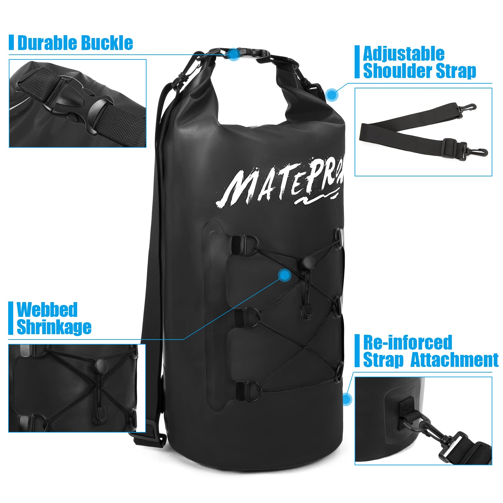 MATEPROX Borsa Impermeabile 5L/10L/20L Dry Bag Galleggiante Sacco Sacchetto Impermeabile per Kayaking Escursionismo Rafting e Campeggio con Tasca Impermeabile per Telefono-20L Nero