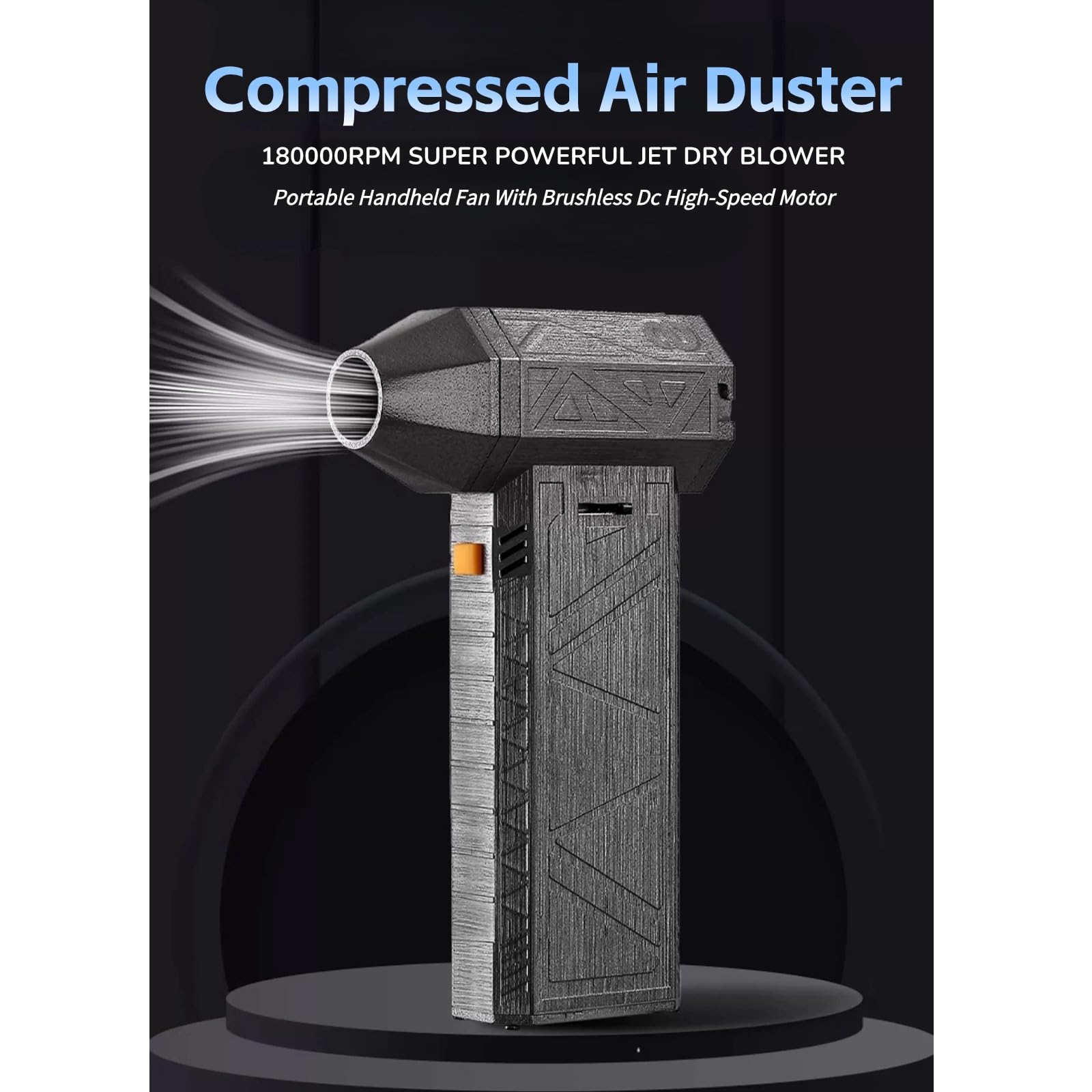 Compressed Air Duster, 180000RPM Super Powerful Jet Dry Blower Electric Air Duster, 3 Gear Portable Hand Held Mini Violent Fan for Home Car Computer Keyboard