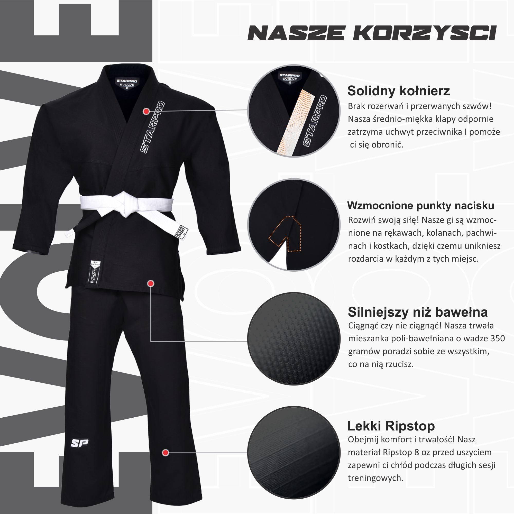 Starpro Evolve BJJ Gi kimono dla dzieci, 350 g, mieszanka bawełny Power – wszystkie rozmiary – Preshrunk Professional Martial Arts kimono do treningu i zawodów – dla chłopców i dziewcząt