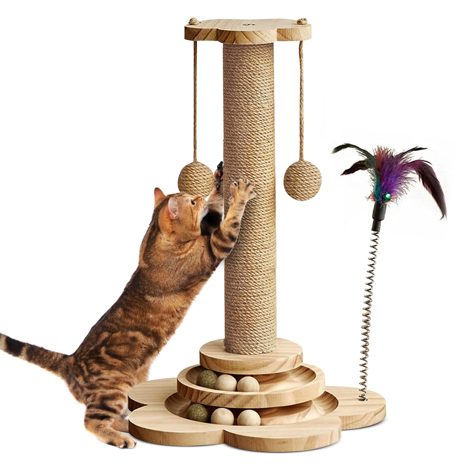 Cat Scratching Post with Natural Sisal, Sturdy Cat Scratcher for Indoor Smaller Cats Kitten Toy with Scratching Posts