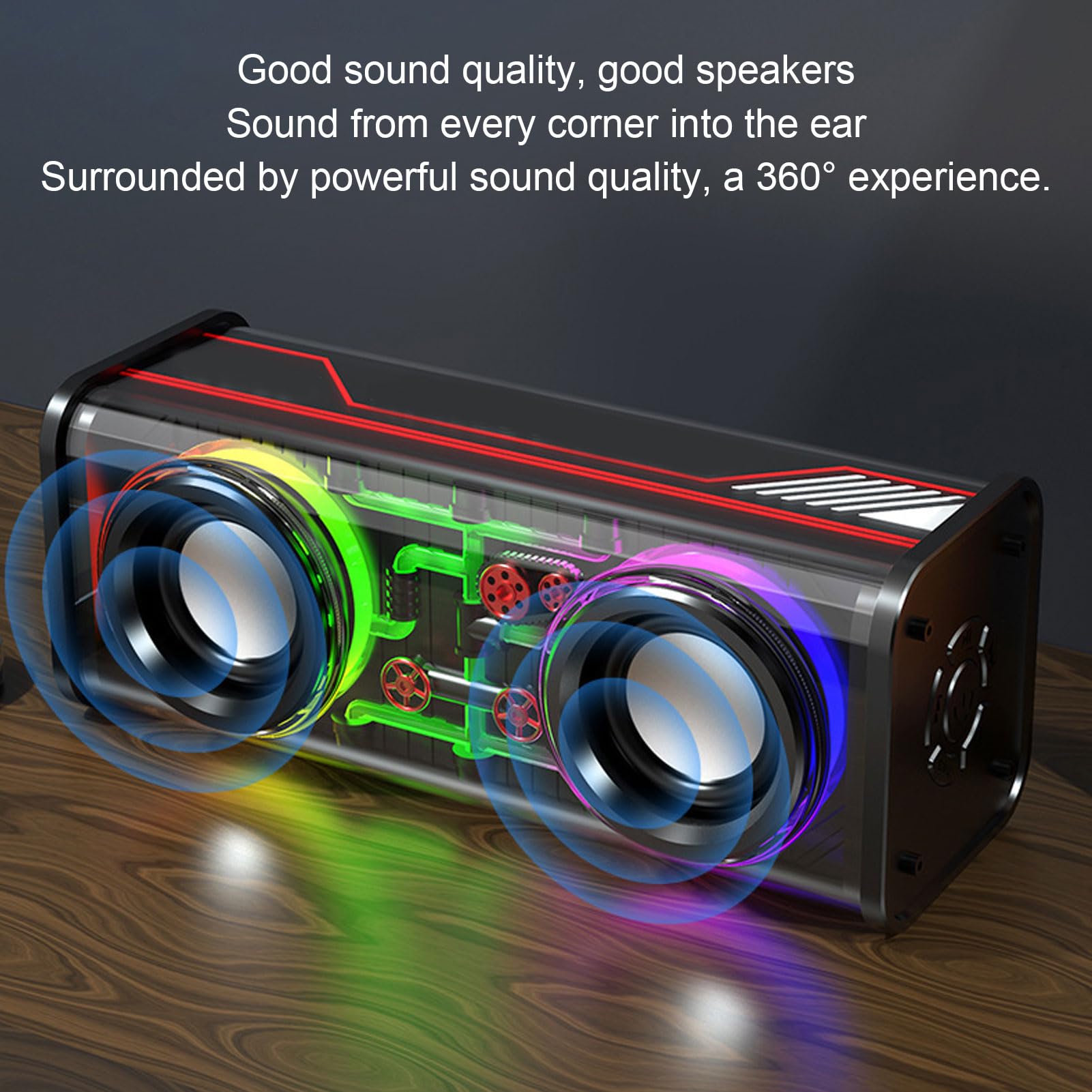 VBESTLIFE V8 Bluetooth Speaker, Portable Bluetooth 5.3 Speaker with Powerful Dual Speakers, Colorful Lights, for Home, Desktop, Outdoors, Travel (Black) 1