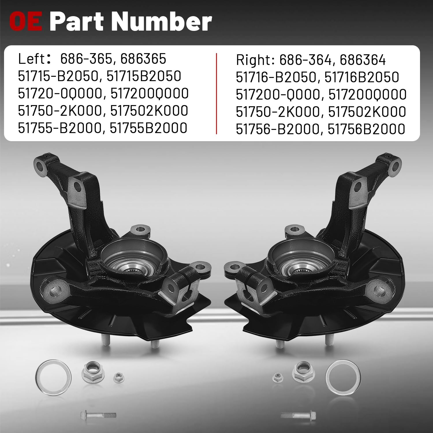 686-365 ‎686-364 Front Left & Right Steering Knuckle Compatible with Kia Soul 1.6L 2.0L 2014-2016, Driver Passenger Side Spindle Knuckle w/Wheel Bearing Hub, 51716-B2050 51716-B2050