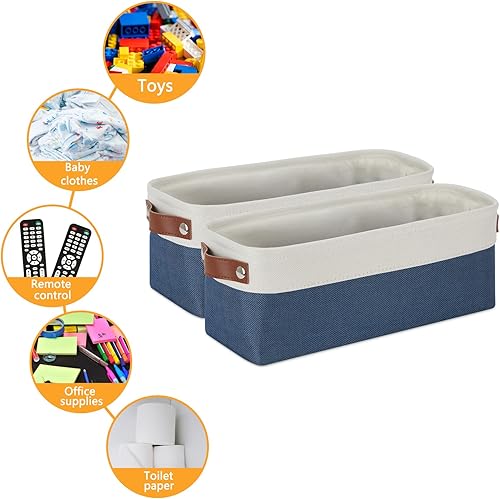 Miniatura 10 de DULLEMELO Paquete de 2 cestas de almacenamiento grandes para organizar canastas de lona de tela con asas de cuerda para estantes ropa cesta de