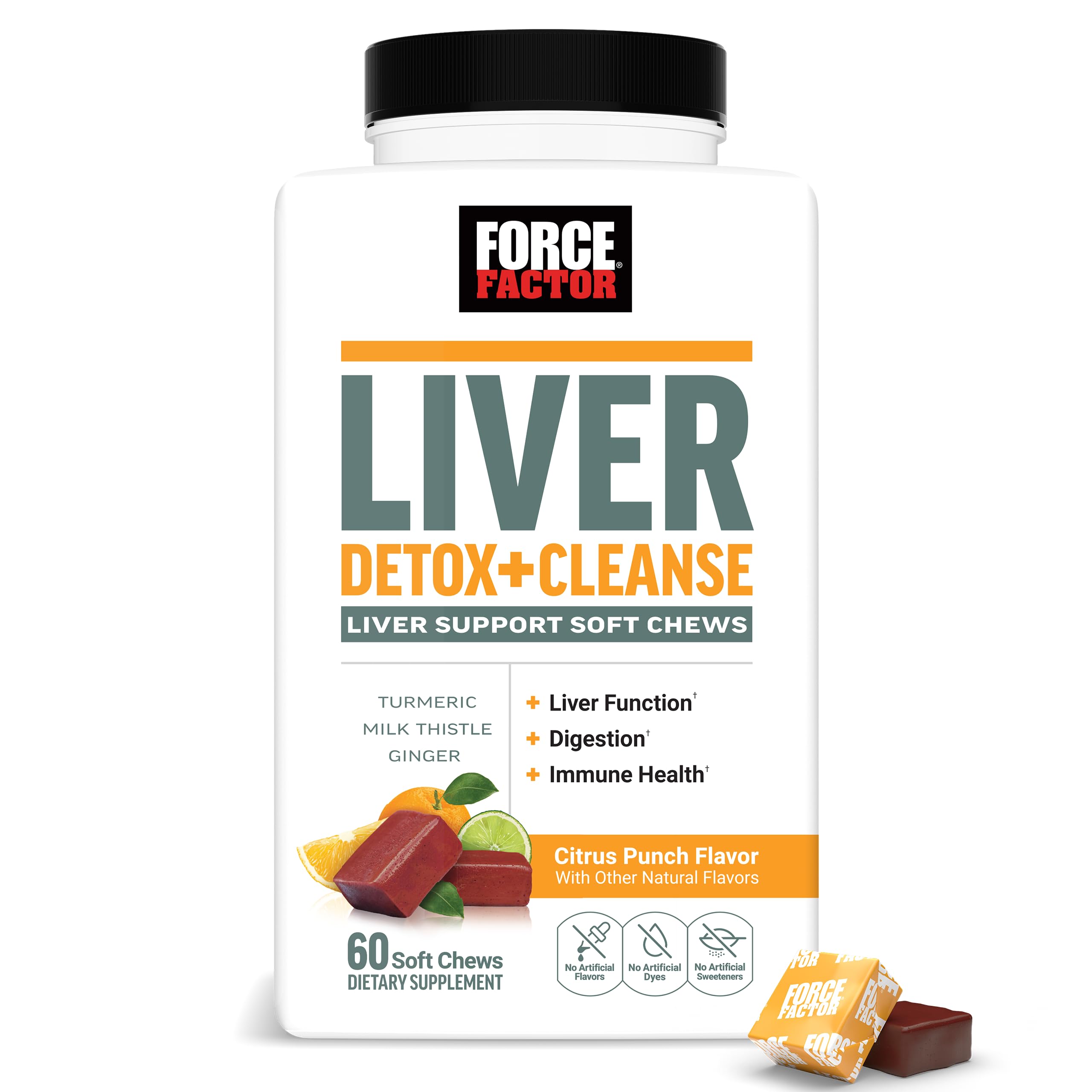 Force Factor Suplemento fitoterápico de cardo-mariano com cúrcuma e gengibre, 60 gomas macias