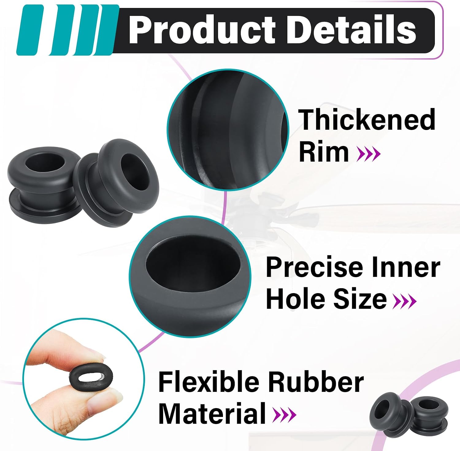 36 Pcs Rubber Grommet Kits for Hunter Ceiling Fan Parts, Ceiling Fan Replacement Parts for Fan Repair, Maintenance, Vibration Reduction and Stable Operation, Black