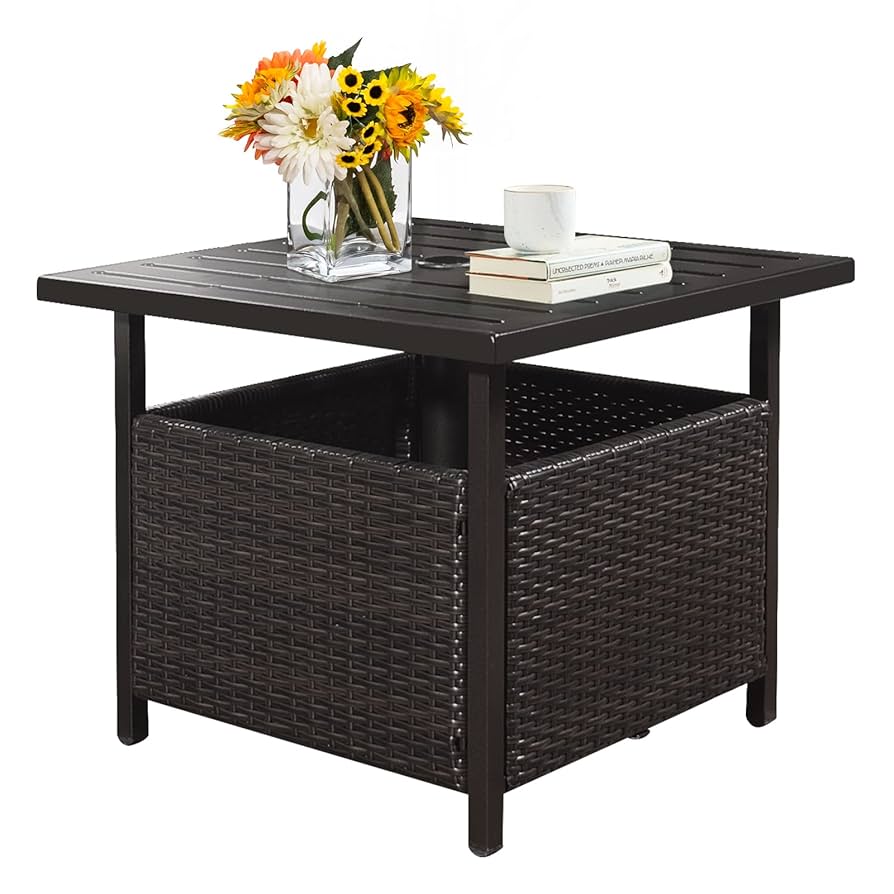 Tavolino Giardino Allungabile GIANTEX Con Portaghiaccio Da 30L - Polyrattan Nero