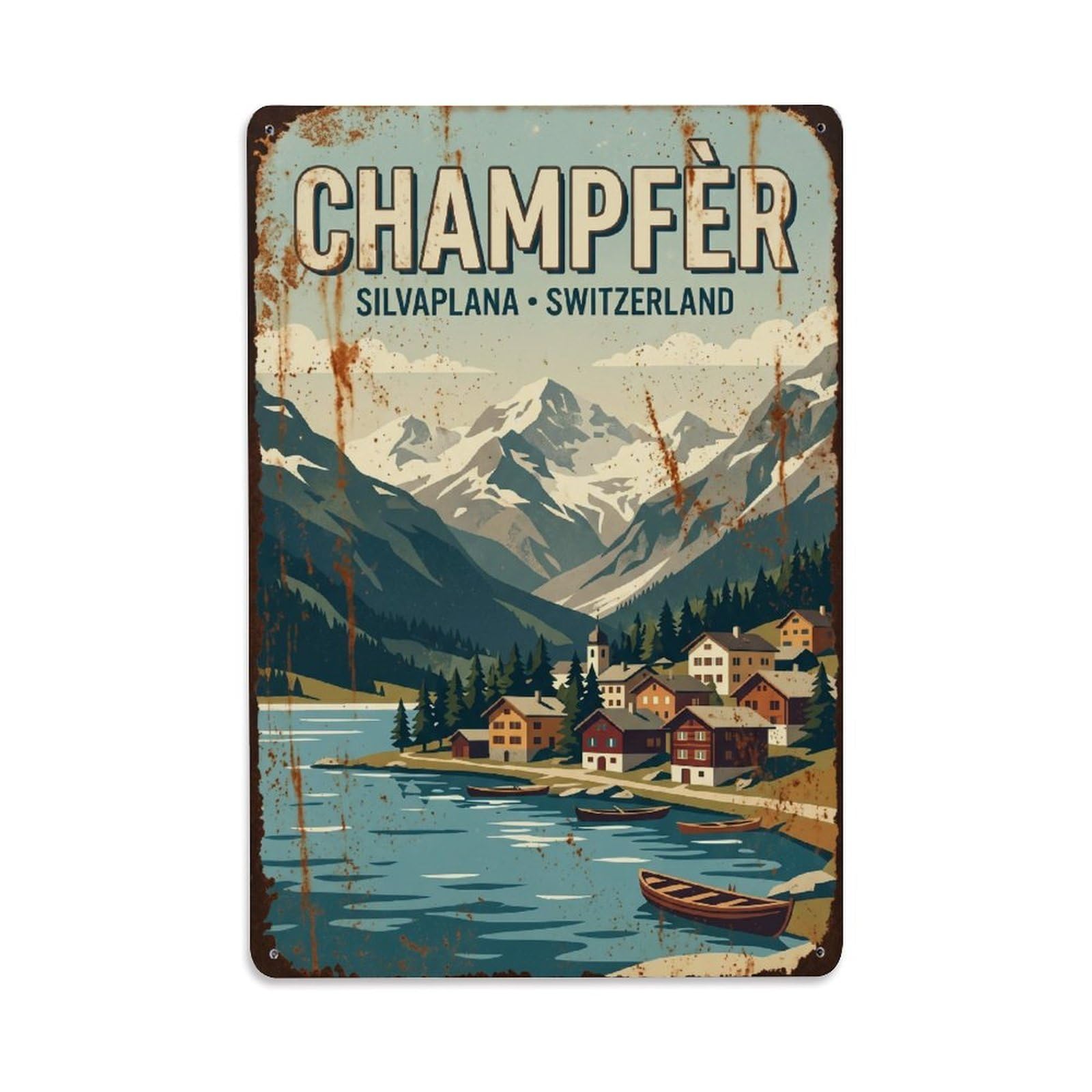 Vintage Travel Champfer Switzerland Metal Tin Sign