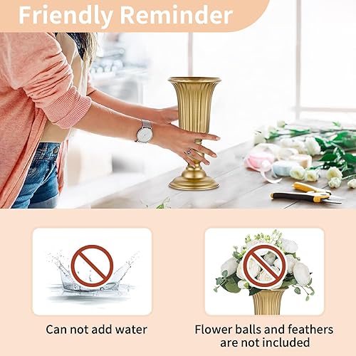 Miniatura 6 de NUPTIO Jarrón de trompeta de metal con flores, jarrón elegante para centros de mesa de boda, para decoración de bodas, 9.13 pulgadas de alto,