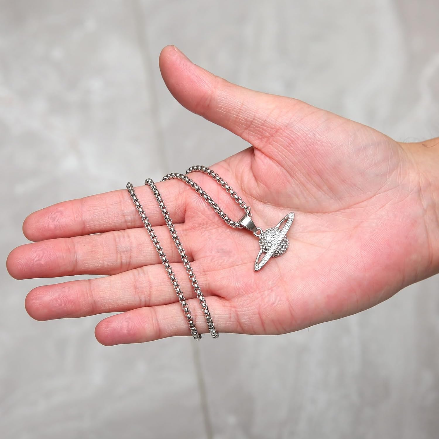 STWTR Saturn Necklace for Men Women Stainless Steel Cubic Zirconia Planet Necklace Pendant Jewelry Gift - Image 5