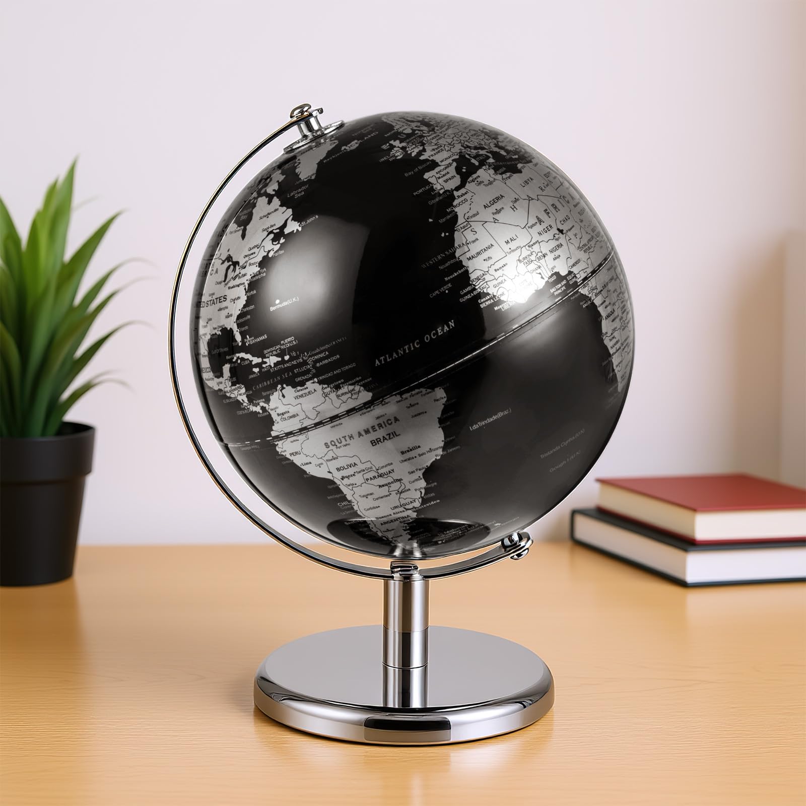 COSTWAY 20cm Globus - Englische Karte, 360° drehbar, Weltkugel mit Metallständer, pädagogisches/geographices Schülerglobus, Globus Deko, Erdkugel modern, für Zuhause, Büro & Schule (Silber)