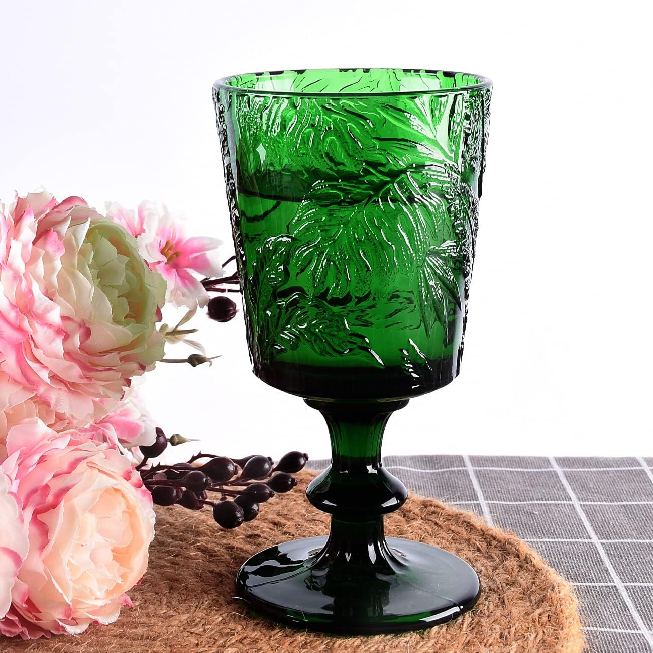 Jomop Handmade Pressed Colored Stemmed Wine Glasses Set Green Set of 4 Retro St. Patrick's Day Vintage Glassware (4, Wine Goblet) - Image 6