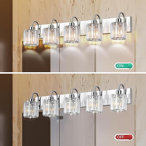 Miniatura 4 de Lámpara de tocador de baño de 5 luces de níquel cepillado sobre espejo