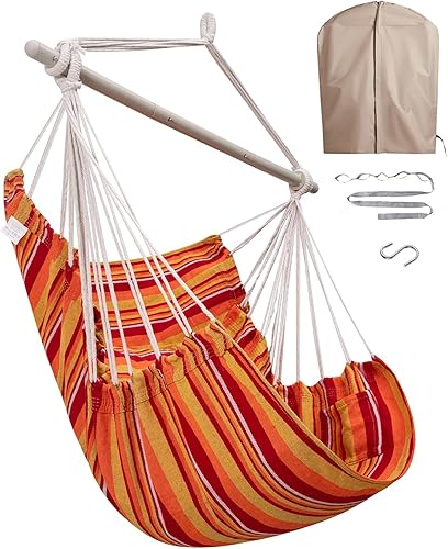 Miniatura 12 de MIZTLI Hamaca, silla colgante, silla colgante para dormitorio, interior y exterior, barra separadora de acero con anillos antideslizantes, 2 cojines