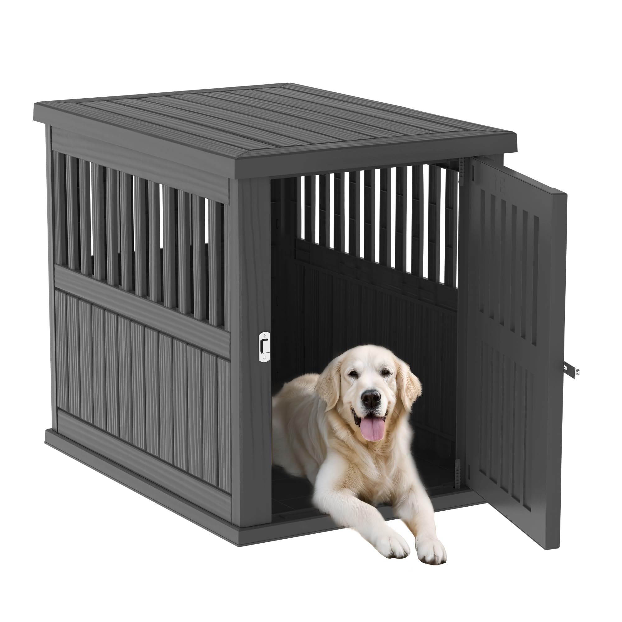 DRATO Dog House Resin Dog Kennel Furniture Weatherproof Functional End Table for Indoor Living Spaces(Black, Large (39.37 * 28.35 * 32.83))