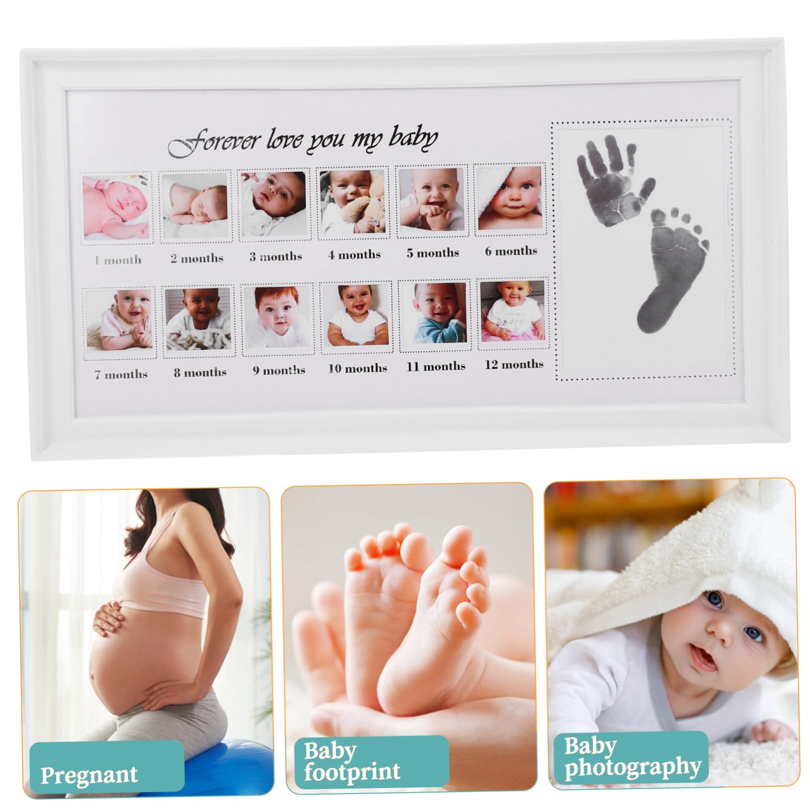 TOYANDONA Marco de Fotos Material Pp y Pvc Huellas de Manos y Pies para Bebés Diseño Elegante Blanco para Colgar en Pared o Decorar Mesa, Obsequio Adecuado para Nuevos Padres