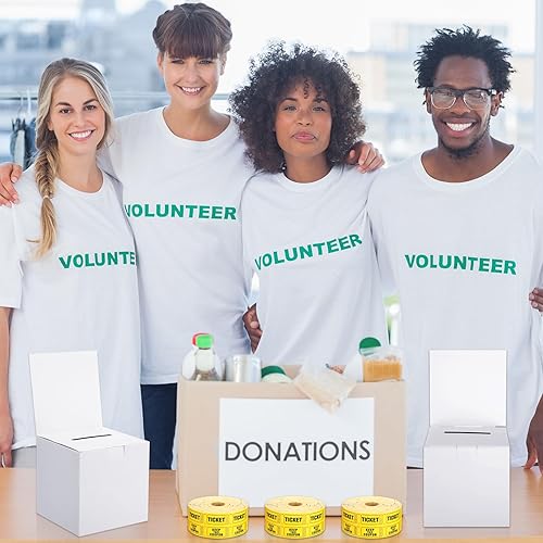 Miniatura 7 de Thyle 10 cajas de donación para rifas, caja de cartón para recaudación de fondos, con ranura para boleto, 1000 boletos amarillos para rifas de doble