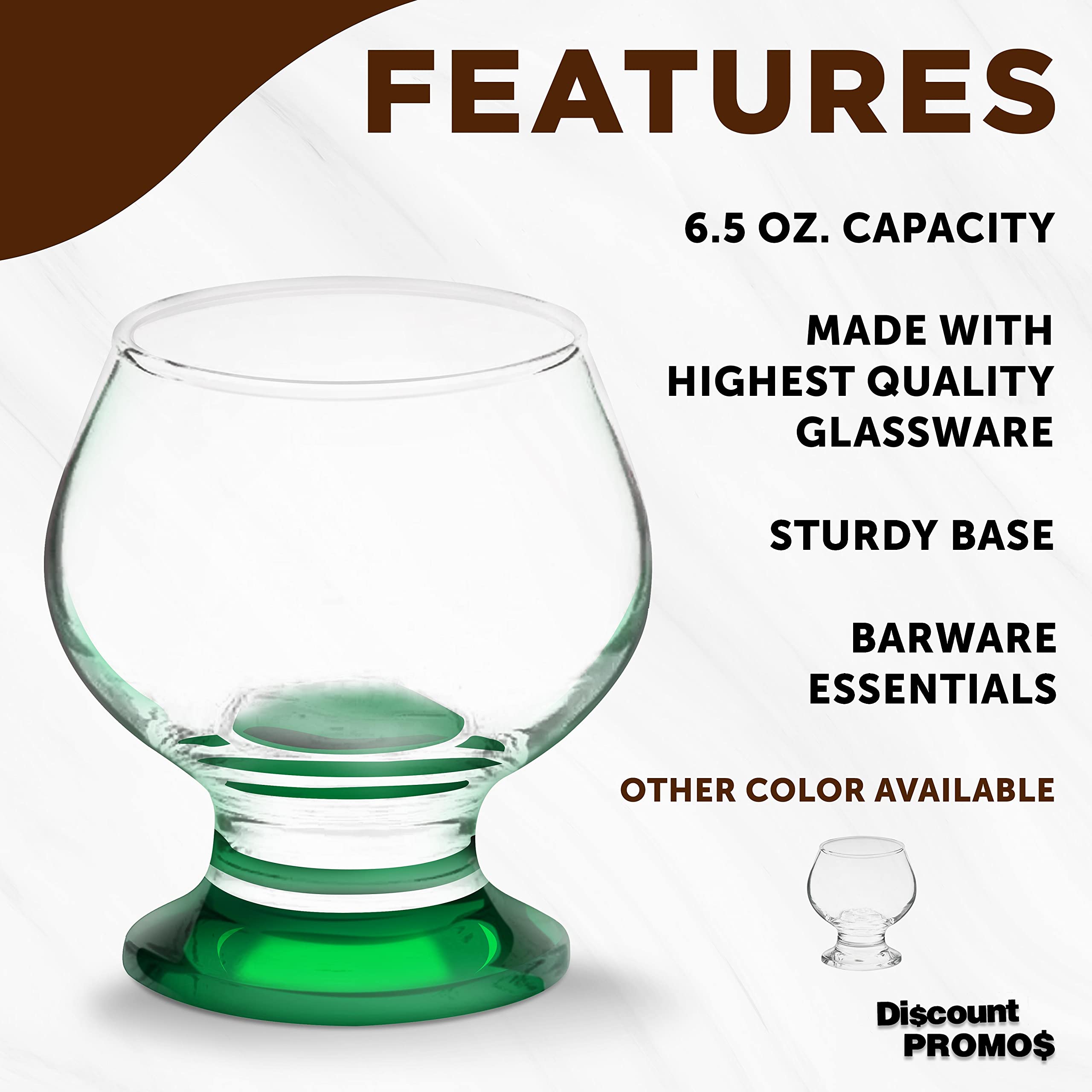 DISCOUNT PROMOS Lexington Brandy Glasses 6.5 oz. Set of 12, Bulk Pack - Perfect for Hotel, Bar, Restaurant or Lounge - Green