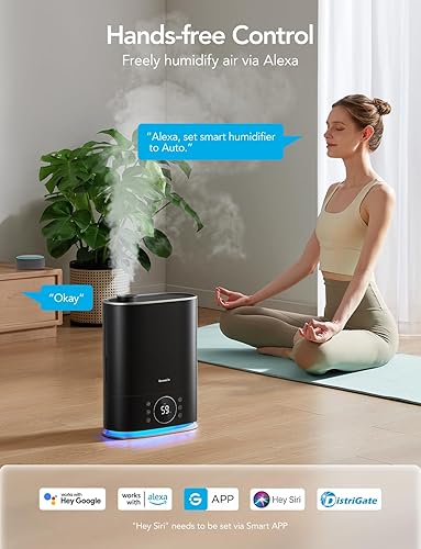 Miniatura 2 de GoveeLife Humidificadores de 7L para dormitorio, humidificador inteligente de niebla fría y cálida de llenado superior, modo automático, 70 horas de