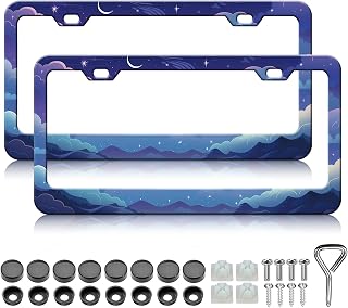 Anime Sky License Plate Frames - 2 Pack Moon Cloud License Plate Holder, Aluminum Metal Rust-Proof Waterproof Car Decorative Tag Frame for Standard US 12x6 Inch