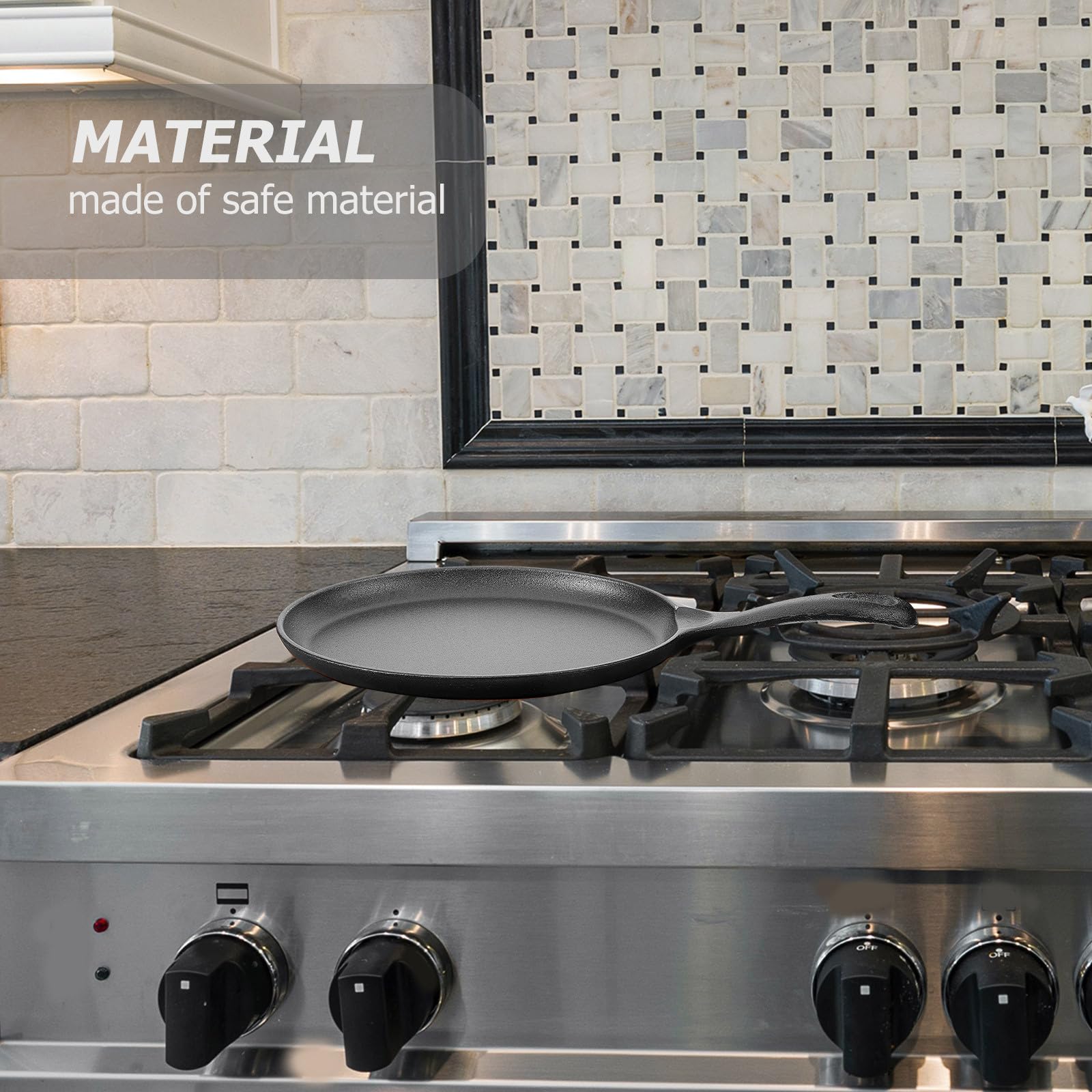 INOOMP Sartén de Hierro Fundido con Mango Único y Base de Madera, Multifuncional y Fácil de Limpiar para Uso Diario en Cocina del Hogar
