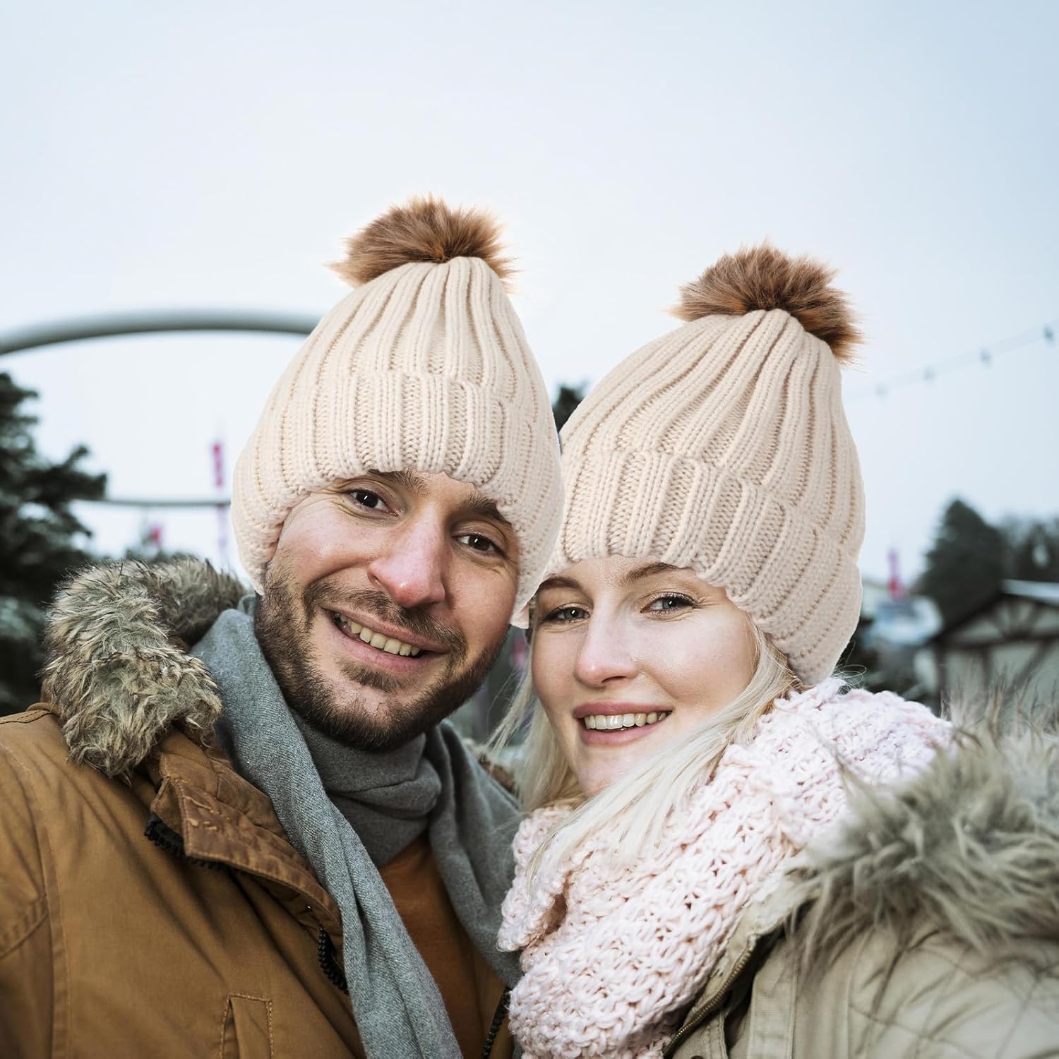 Womens Winter Beanie, Satin Lined Knitted Hat with Pom Pom, Warm Skull Cap Fashionable Womens Winter Hats Silk Beanies - Image 5