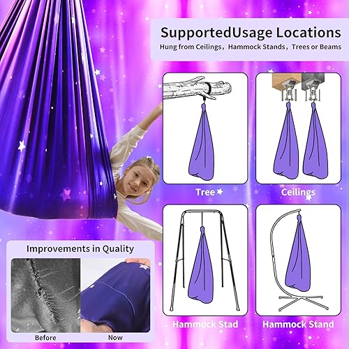 Miniatura 3 de Columpio sensorial para niños, para interiores y exteriores, silla hamaca de doble capa con kit de suspensión giratoria de 360 grados, columpio