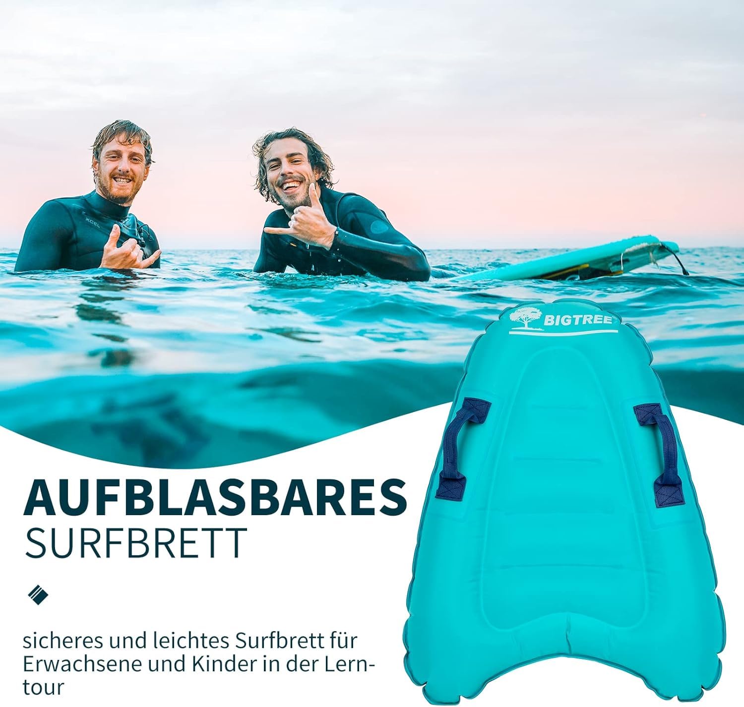 BIGTREE Bodyboard Planche de surf gonflable légère et portable avec poignées, bodyboards souples pour la natation, tapis d'apprentissage, convient pour plusieurs scénarios