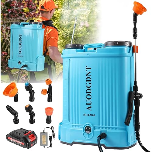 Battery Powered Backpack Sprayer 4 Gallon, 100 PSI Electric Garden Sprayer with 21V 2.6Ah Battery & 6 Nozzles, Compatible with Makita 18V, for Weeding, Spraying & Cleaning