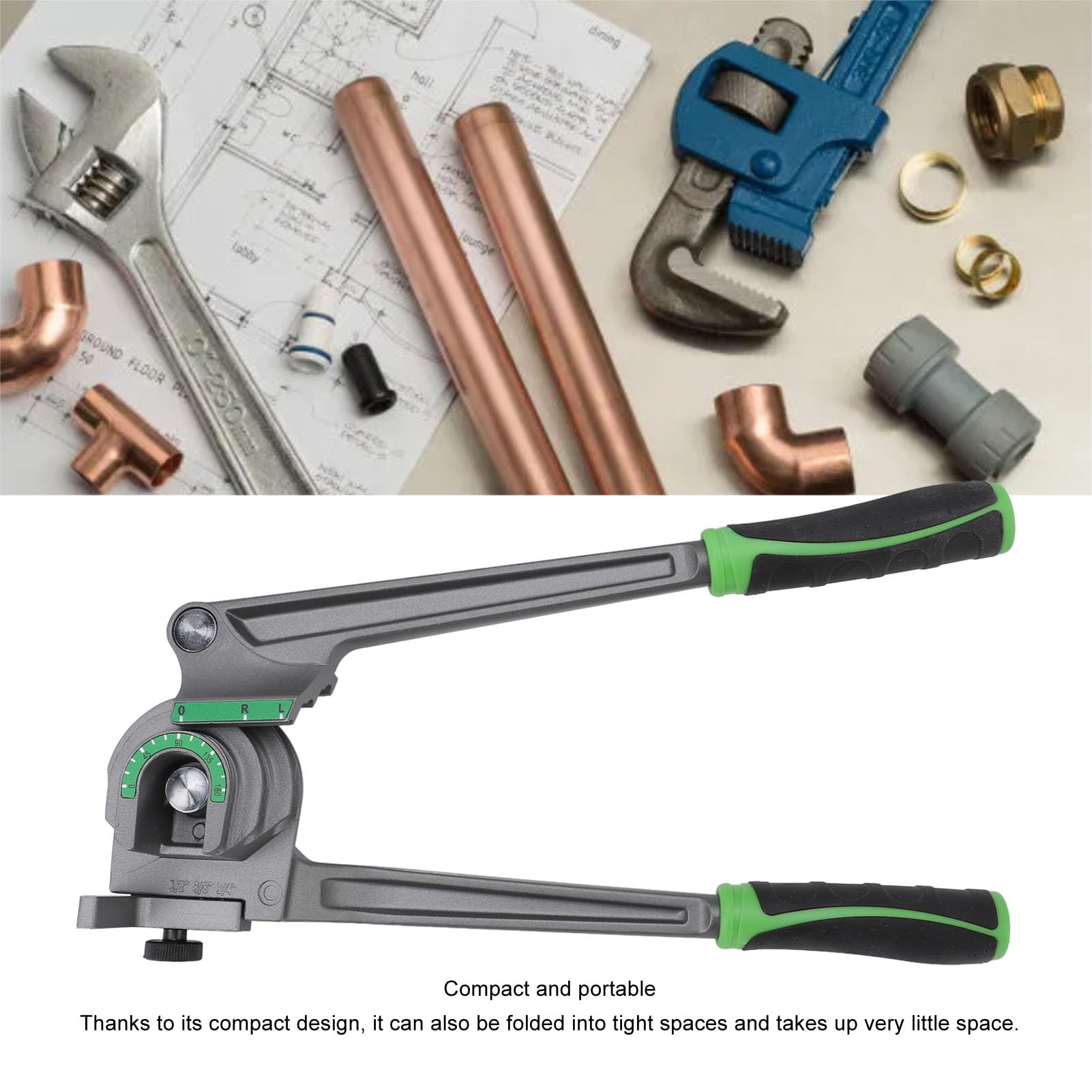 Giętarka do Rur, 3 w 1 Narzędzie do Gięcia Rur Miedzianych i Aluminiowych HVAC z Ergonomicznym Uchwytem o średnicy Zewnętrznej 1/4 3/8 /2 Cala, Precyzyjne Gięcie 180 Stopni