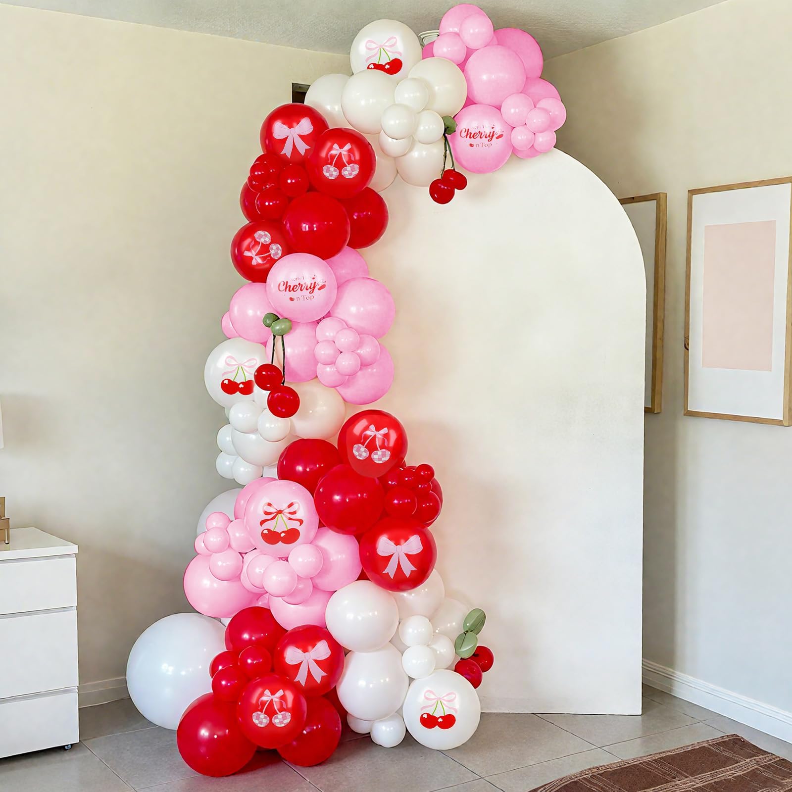 Kirschballons, Rot Rosa Weiß Konfetti Latexballons mit Kirschfolienballon für Mädchen Geburtstag Babyparty Hochzeit Obst Party Dekorationen