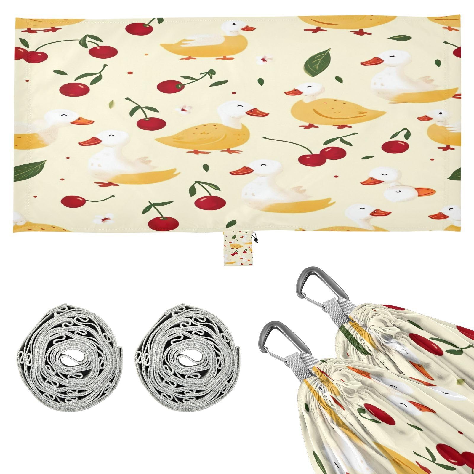 ATTX Cherries Ducks Camping Hammock - Lightweight & Portable Hammocks, Heavy Duty 330lbs Capacity for Indoor, Hiking, Backpacking, Travel, Backyard, Beach#426