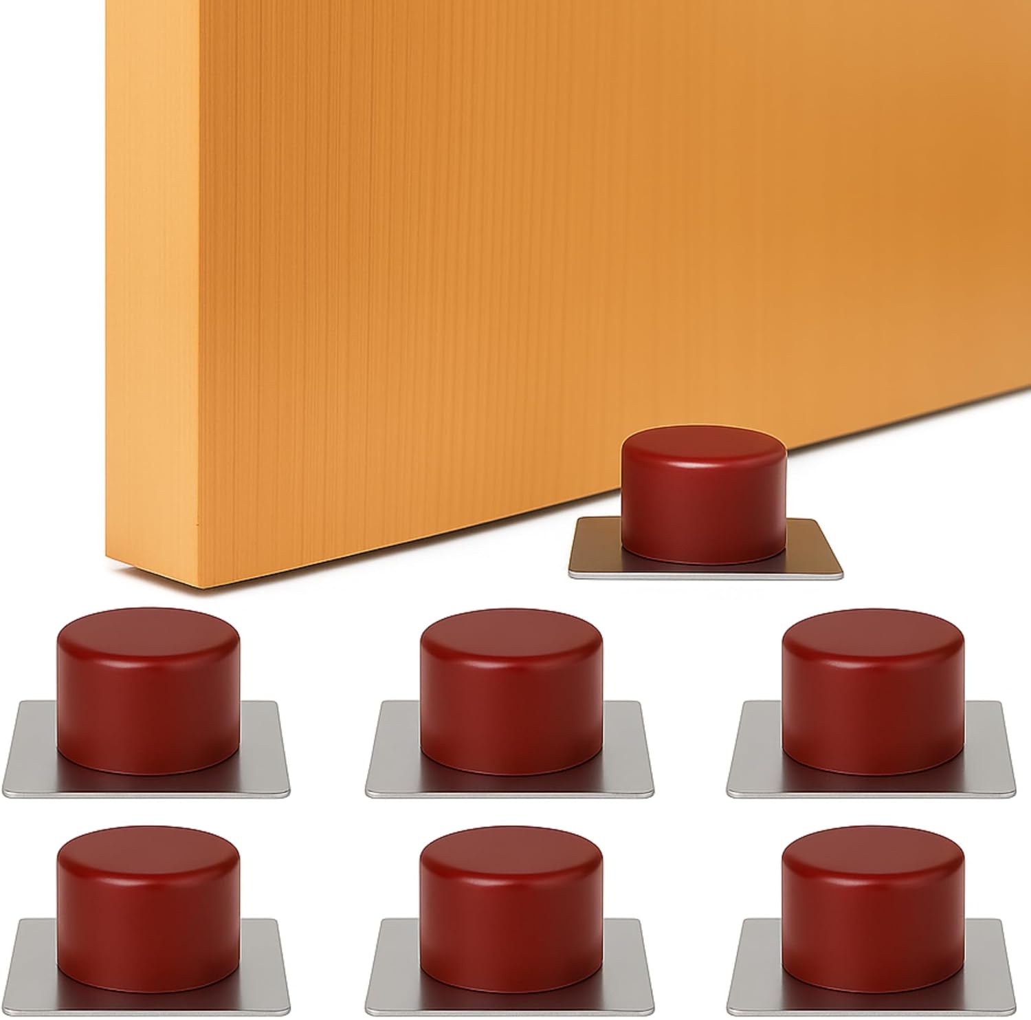 Brinox Adhesive Door Stop Brown | Pack of 6 Units | Rubber Shock Absorber and Stainless Steel Base 45x45x21mm