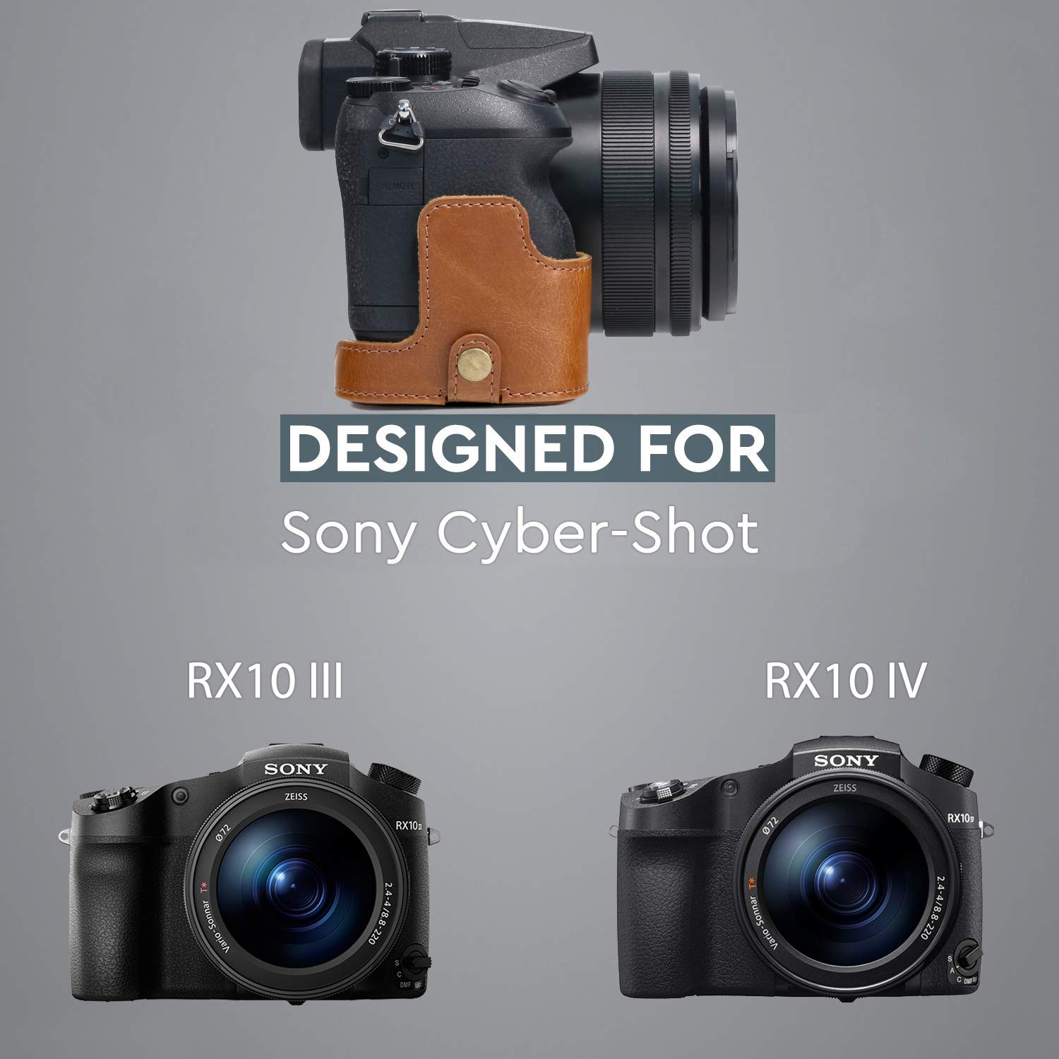MegaGear MG762 Ever Ready skórzane etui i pasek z dostępem baterii do aparatu Sony EmartShot DSC-RX10 IV/DSC-RX10 III - jasnobrązowy