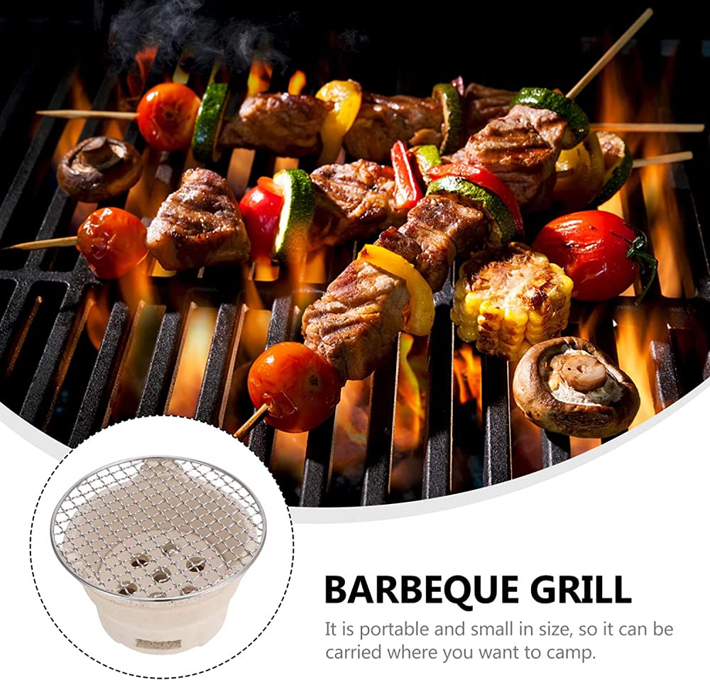 Griglia per Barbecue a Carbone Ceramica Griglia per Barbecue Coreana Griglia da Tavolo Portatile in Rete in Acciaio Inossidabile per Campeggio Famiglia all'aperto-19 * 19 * 12.5cm