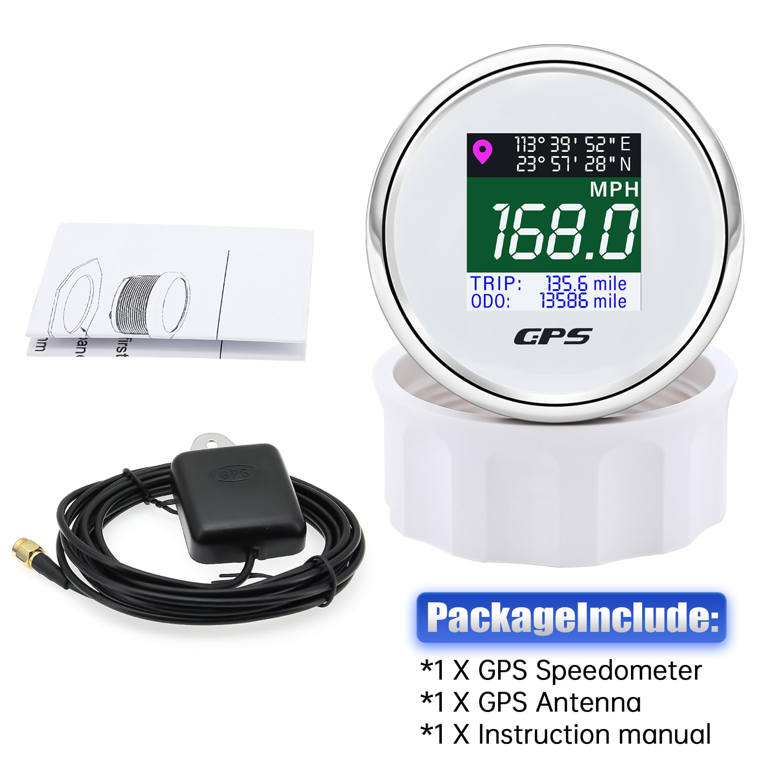 Tachimetro GPS da 52 mm, contachilometri digitale, impermeabile, MPH Km/h, nodo regolabile, per auto, barca, moto, camion