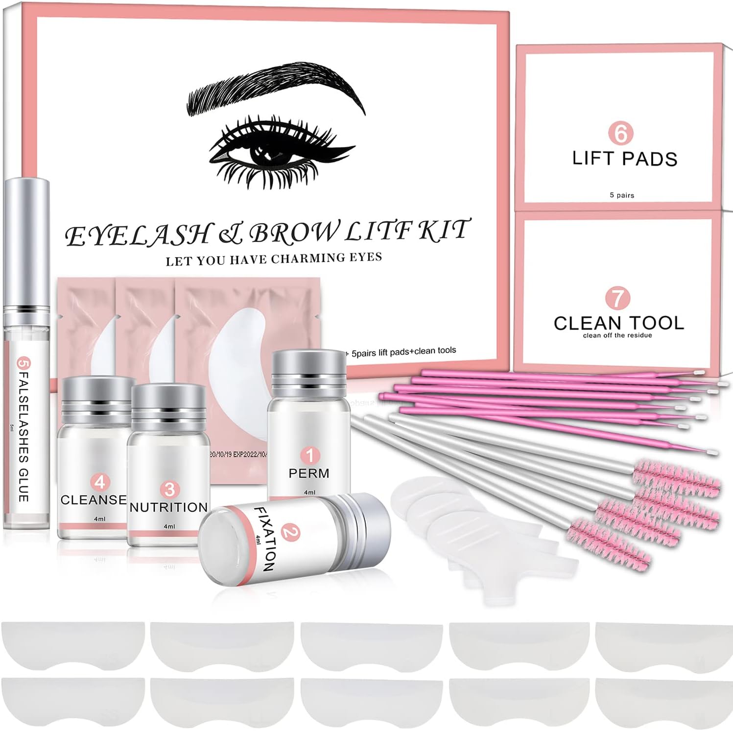 2 in 1 Lash Lift & Brow Lamination Kit, Professional Eyelash Perming Kit, Salon System Lash Lift, Vegan Cruelty-free, DIY Long-Lasting & Waterproof Semi-Permanent Curling at Home (Pink)